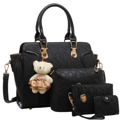 Damen Handtaschen Set 4 teilig Umhängetasche Schultertasche Shopper Clutch Börse