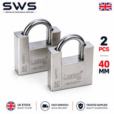 2x Heavy Duty Armoured Padlock 40mm Outdoor Shed Warehouse Security Lock 4 Keys