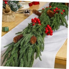 2 Pcs 72 Inch Norfolk Pine Garlands with Red Berries and Pine Cones for