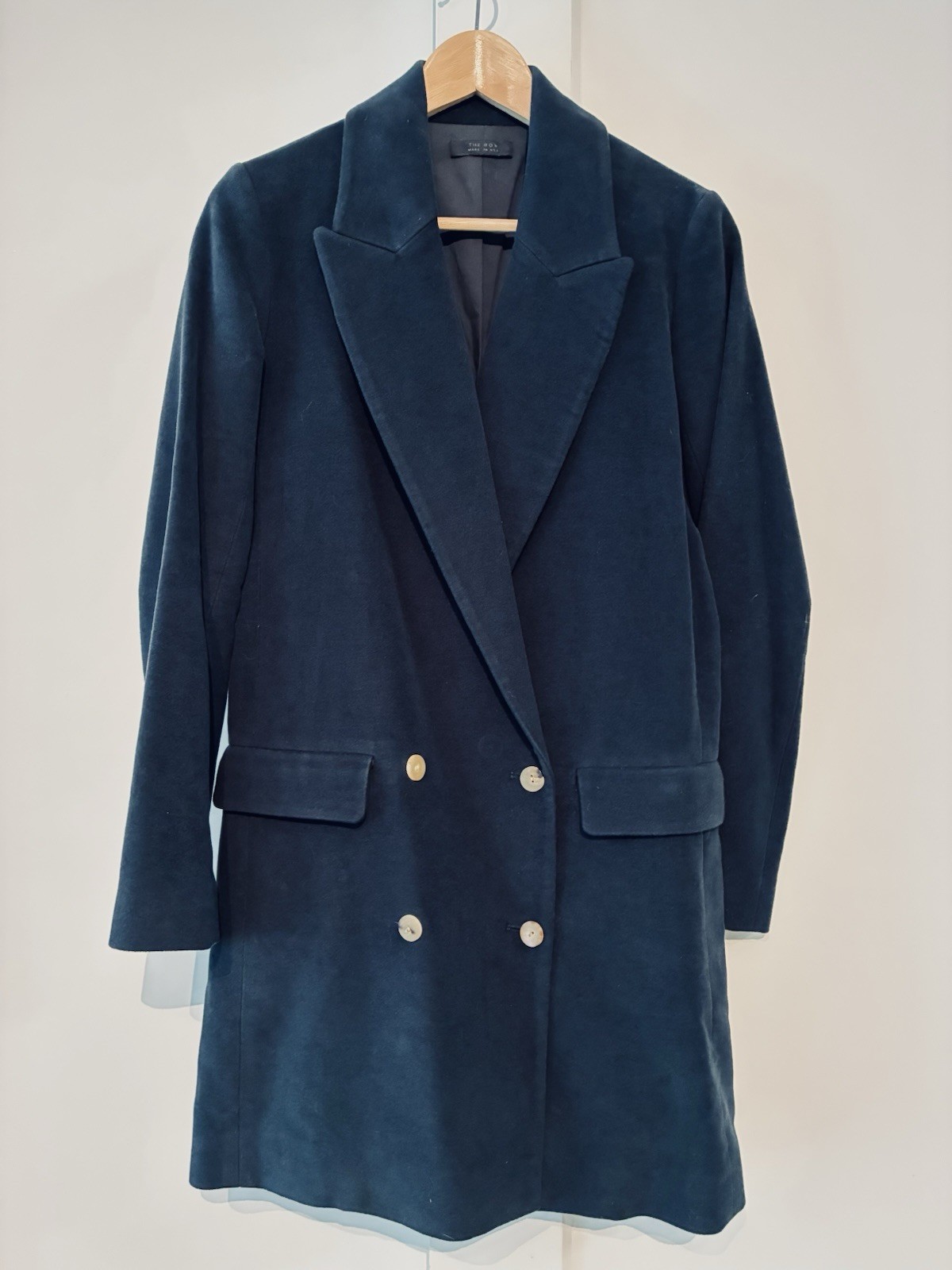 The Row 2 Navy Double-Breasted Cotton Coat - Made in USA