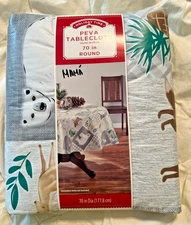 HOLIDAY TIME 70 INCH ROUND TABLECLOTH NEW IN PACKAGE POLAR BEARS REINDEER RABBIT