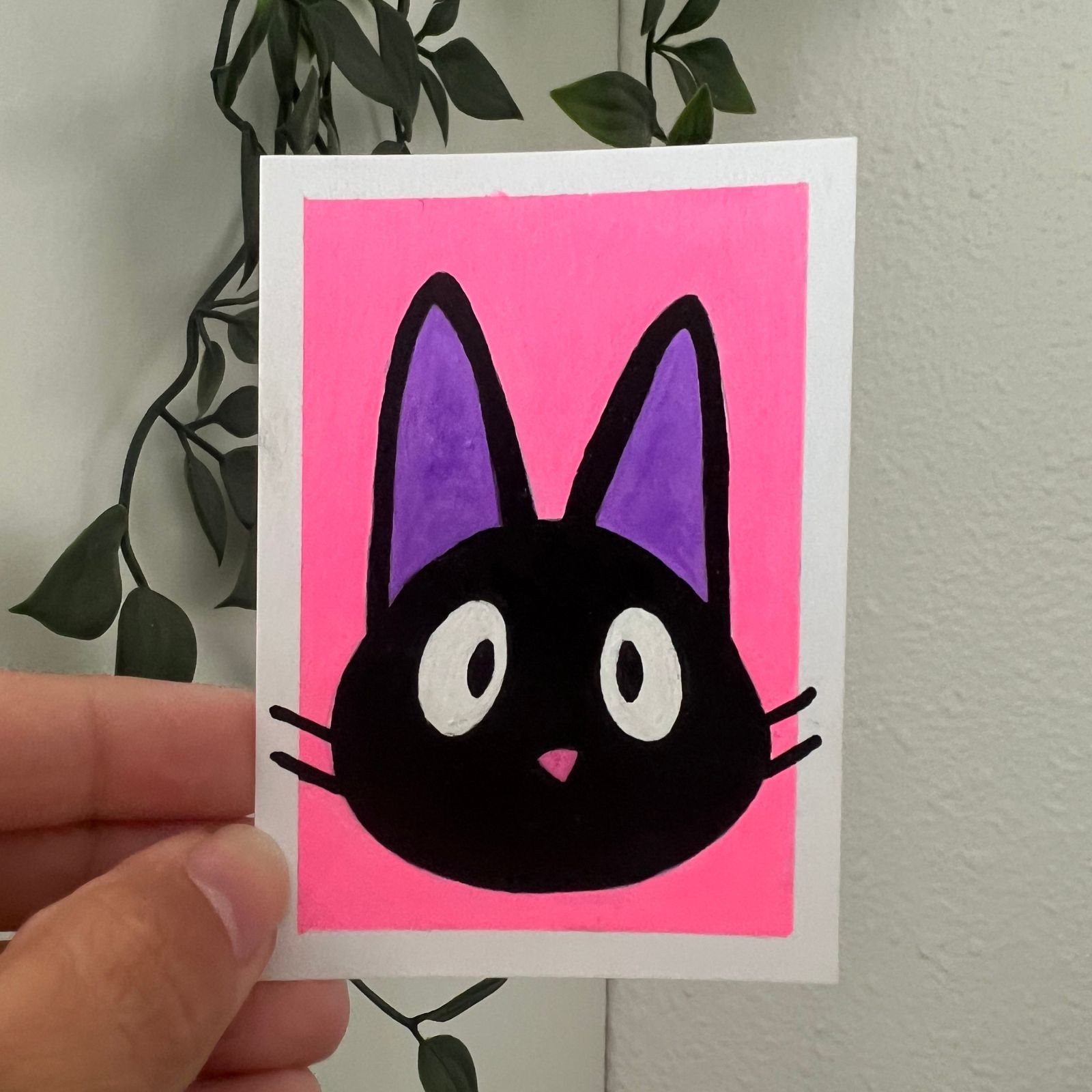 ACEO Hand Painted Art 'Black Cat Energy' Jiji 3.5x2.5 Acrylic Art by inkwhiskers