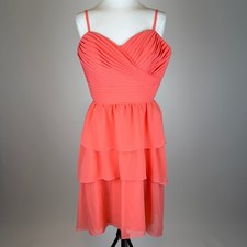Allure Bridals Bridesmaids Salmon Pink Pleated Tiered Chiffon Dress 1375 Size 12