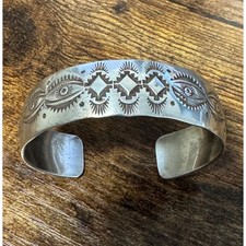 Albert Lee Navajo Sterling Silver Vintage Stamped Cuff Bracelet - 31.2g