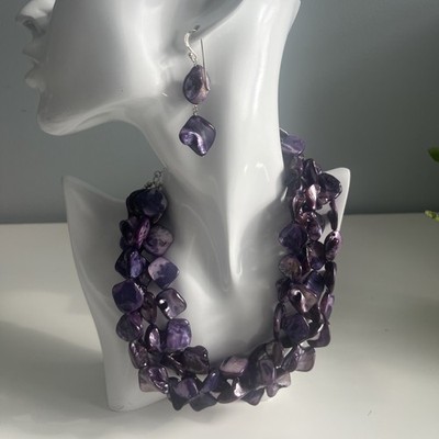 Studio Barse 4-Strand Fluorite Sterling Silver Necklace & Earrings NIB Purple