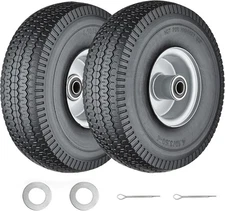 (2) 4.10/3.50-4 Flat Free Tires 10" Solid Wheel 5/8" Bore Hand Truck Cart Dolly