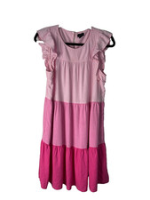 J Crew Mini Dress Size 6 Pink Combo Linen Blend Ruffle Sleeve Tiered Feminine