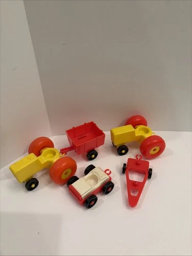 vintage Fisher Price Little People lot of 2 Tractors & 1 Cart And Other.