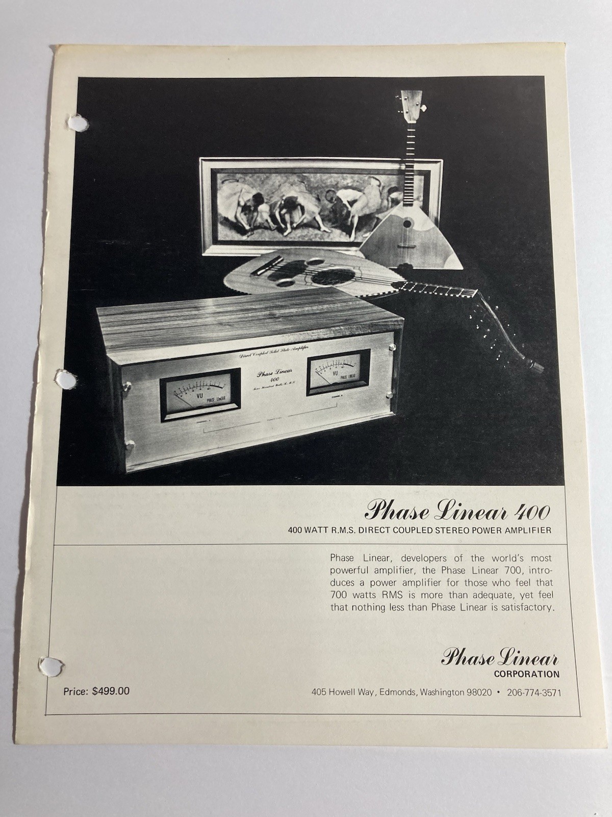 Phase Linear 400 Vintage Amplifier Brochure