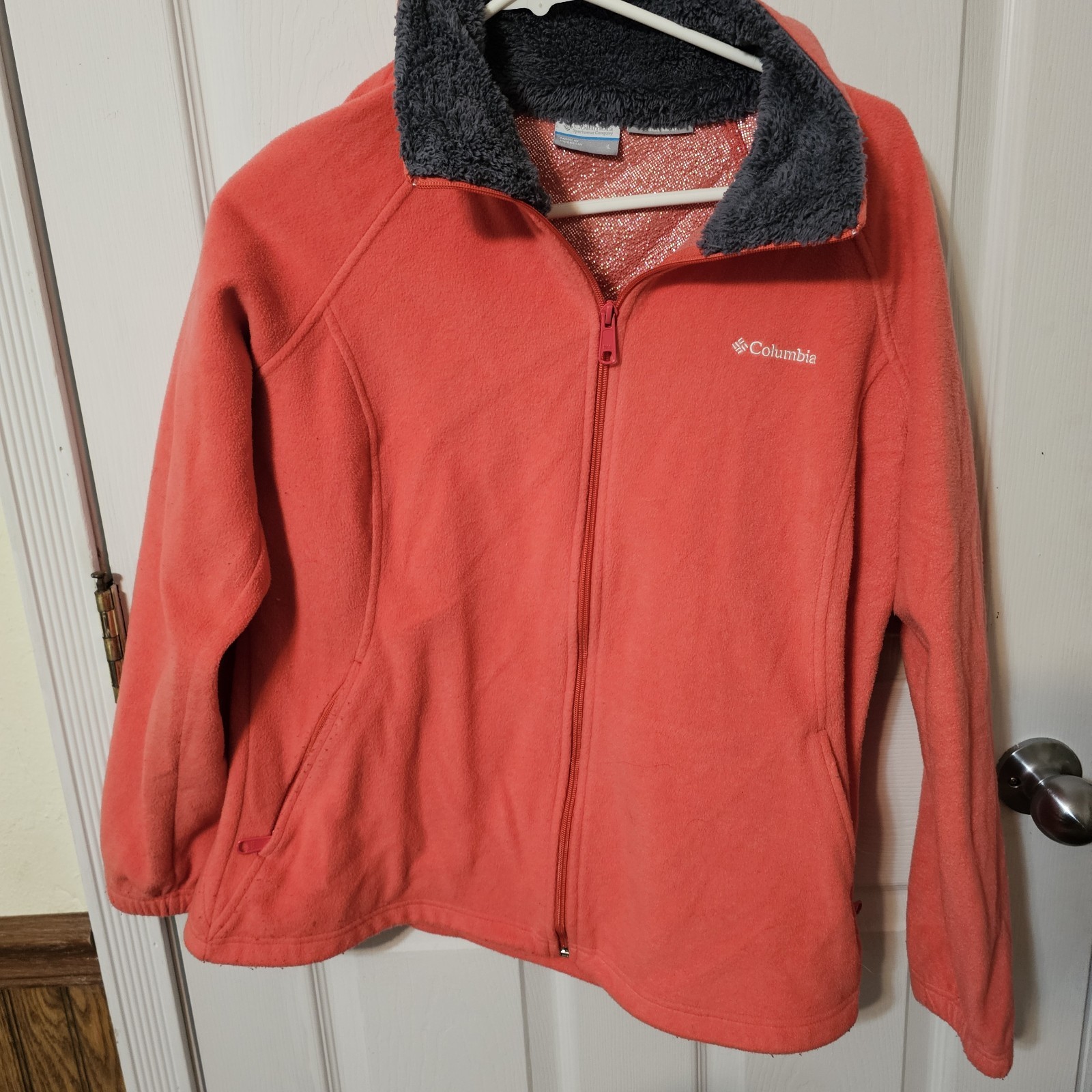 Columbia Jacket Womens Large Coral Omni Heat Fleece Thermal Comfort Full Zip