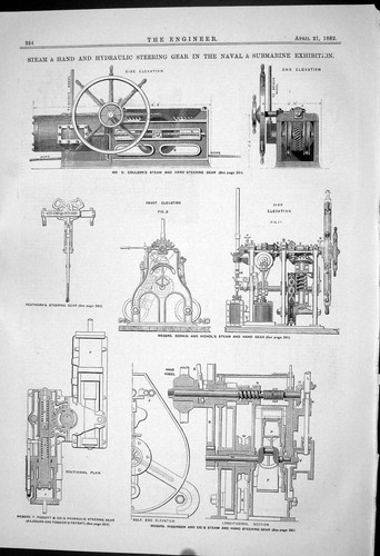 Antiker Druck 1882 Dampfhydraulisches Lenkgetriebe Marine U-Boot Ausstellung