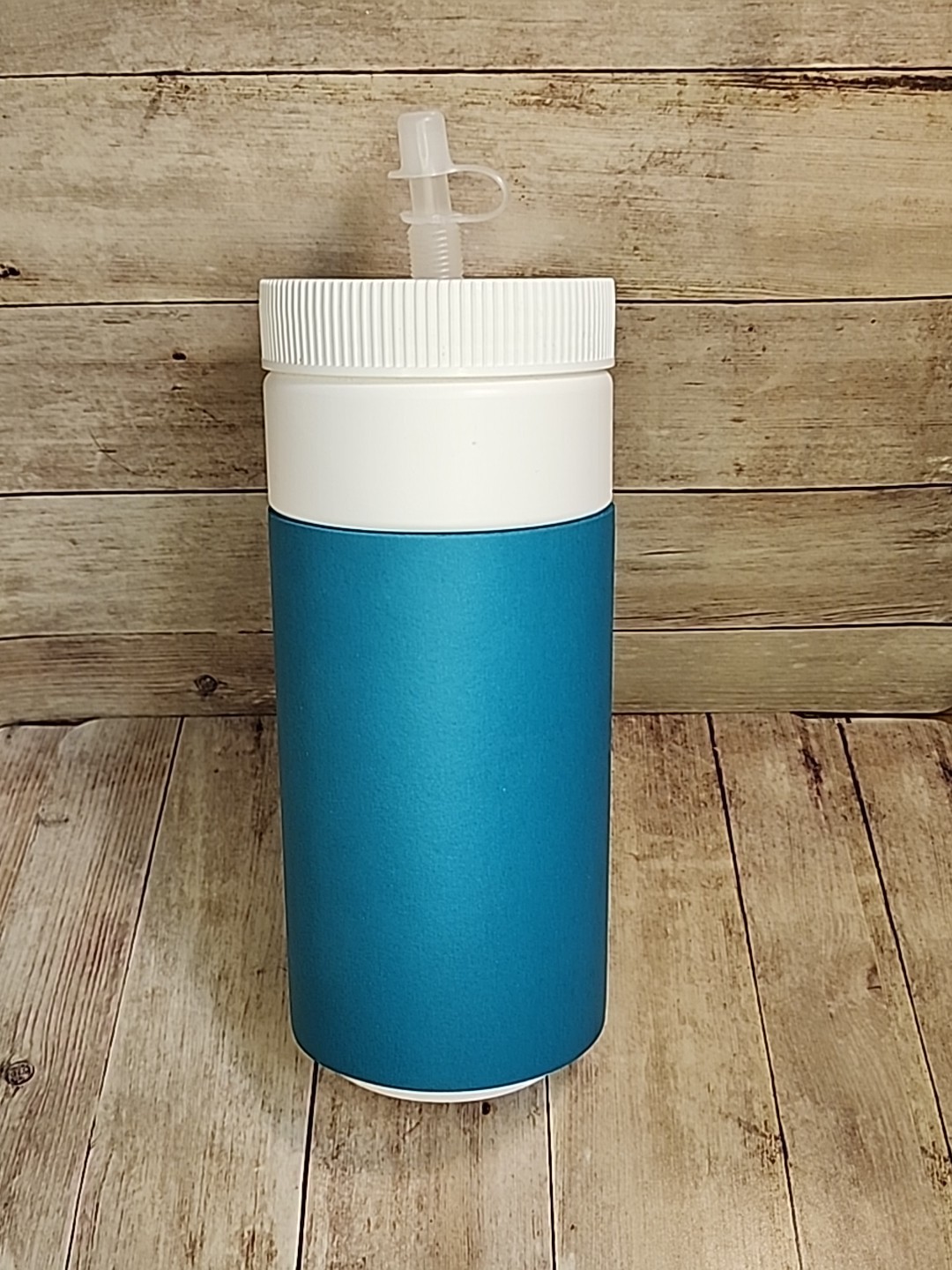 DrinKoolic Insulated Travel Bottle Cup with Straw, Teal/Whit