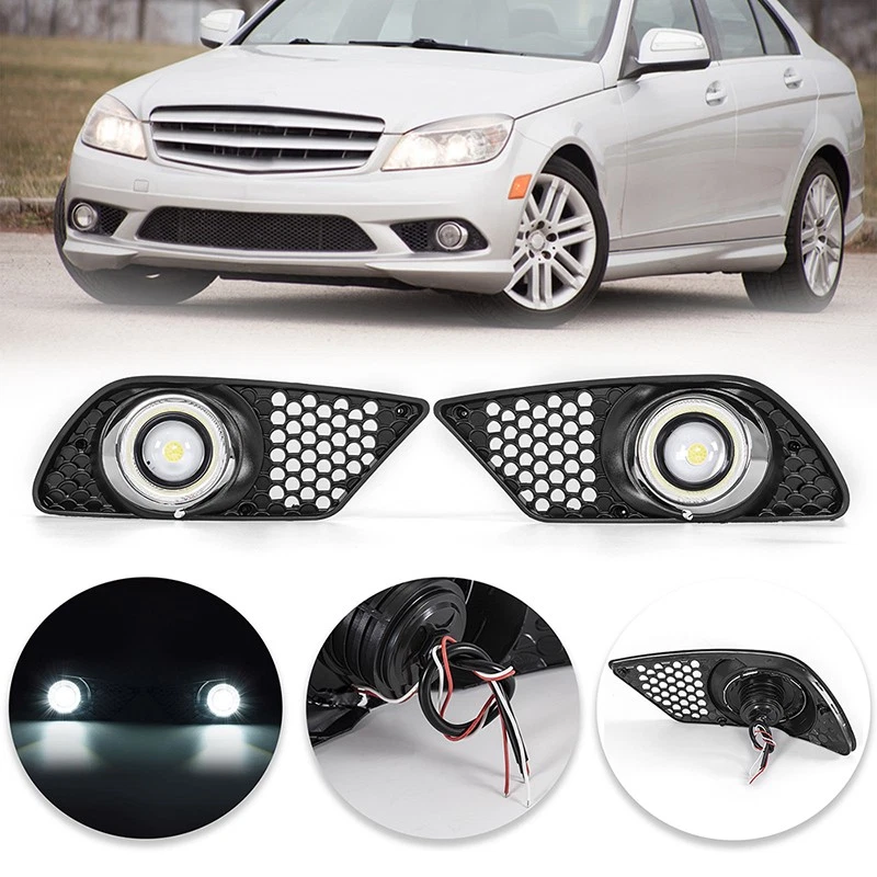 2x LED Bumper Fog Lights Cover Angel Eye Grille For Mercedes Benz C230/C350 W204 - Imagem 2 de 4