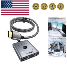 HDMI Switch 2 in 1 Out 4K 60Hz, with 3.3ft Fixed Braided HDMI Cable, Aluminu...