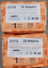 64 Count Pura Hypoallergenic Diapers, Size 1 4-11 lbs , Newborn, Totally