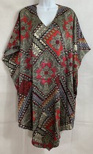 Ashro Free Size Paisley Graphics Caftan Shiney Multicolor Vneck Gold Accent Trim