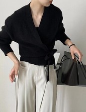 Ladies Black  Wrap Side Tie Affect Smart Casual Classic V Neck  Cardigan  10 12