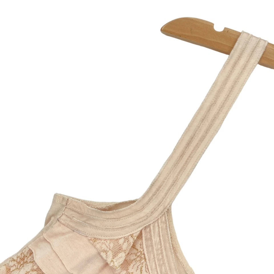 Женская майка Express XS бежевая вязаная хлопковая с круглым вырезом кружевная с оборками пуловер - Изображение 4 из 4