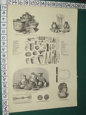 1845 PRINT ~ ROMAN ANTIQUITIES ROMAN COIN MOULD ROMAN VESSELS BRITISH WEAPONS