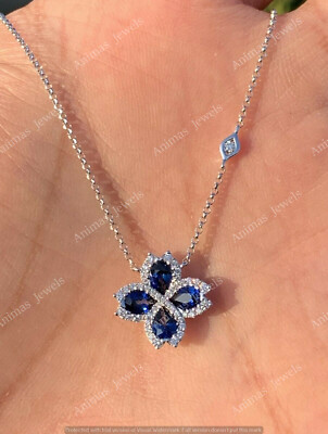 2.00Ct Pear Cut Simulated Blue Sapphire Pendant Clover Shape 925 Sterling Silver