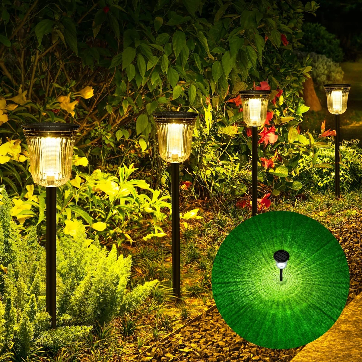 Ortope Solar Pathway Lights Outdoor Garden,200 Lumen 4Pack Solar Powered  Outd