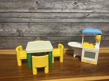 Little Tikes Dollhouse Furniture Table 4 Yellow Chairs Kitchen Vintage Island