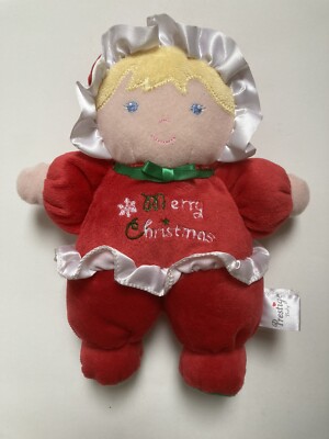 8'' PRESTIGE Blonde Blue Eyes  DOLL Merry CHRISTMAS RATTLE STUFFED  PLUSH