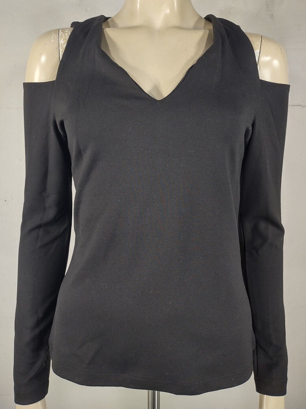 All Saints black V-Neck twisted open shoulder long sleeve shirt blouse size 8