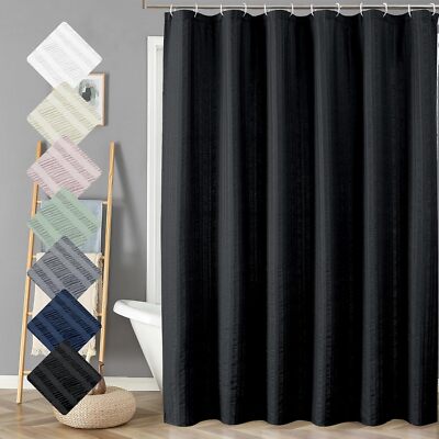 Moga Extra Long Black Shower Curtain 96 Inch Long Embossed Texture Fabric Bat...