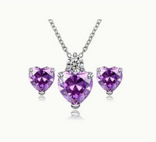 Heart earrings Necklace Set purple Valentine fashion jewelry NEW Free Ship
