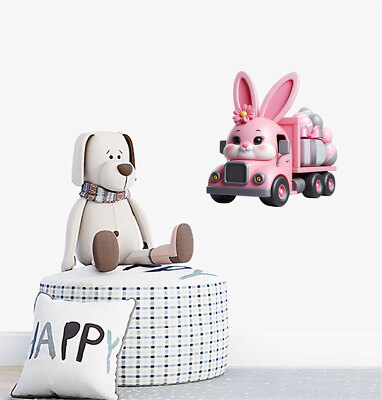 Osterhase Hase auf LKW Ei Wandbild bunte Vinyl Aufkleber Abziehbilder a10710