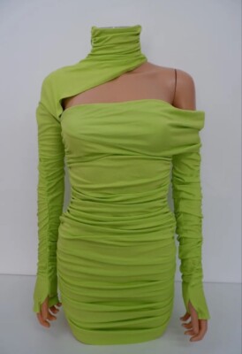 green emerald velvet dress Lime Green One Shoulder Midi Dress – Gabi Swimwear main image 1