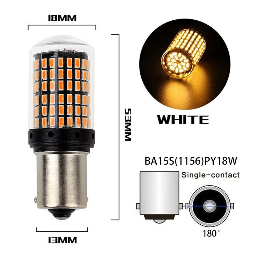 1 Pair 1156 BA15S 144SMD Canbus White 18W Car Brake Reverse Lamp Tail Light Bulb - Image 4 of 4