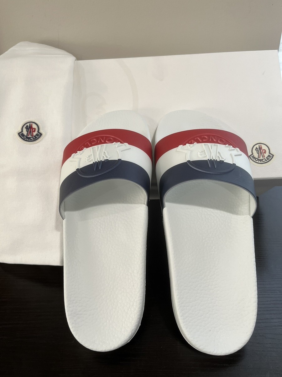 New Moncler Basile Striped Slide Sandals White Men's 9 (42 New Moncler Basile Striped Slide Sandals White Men's 9 (42