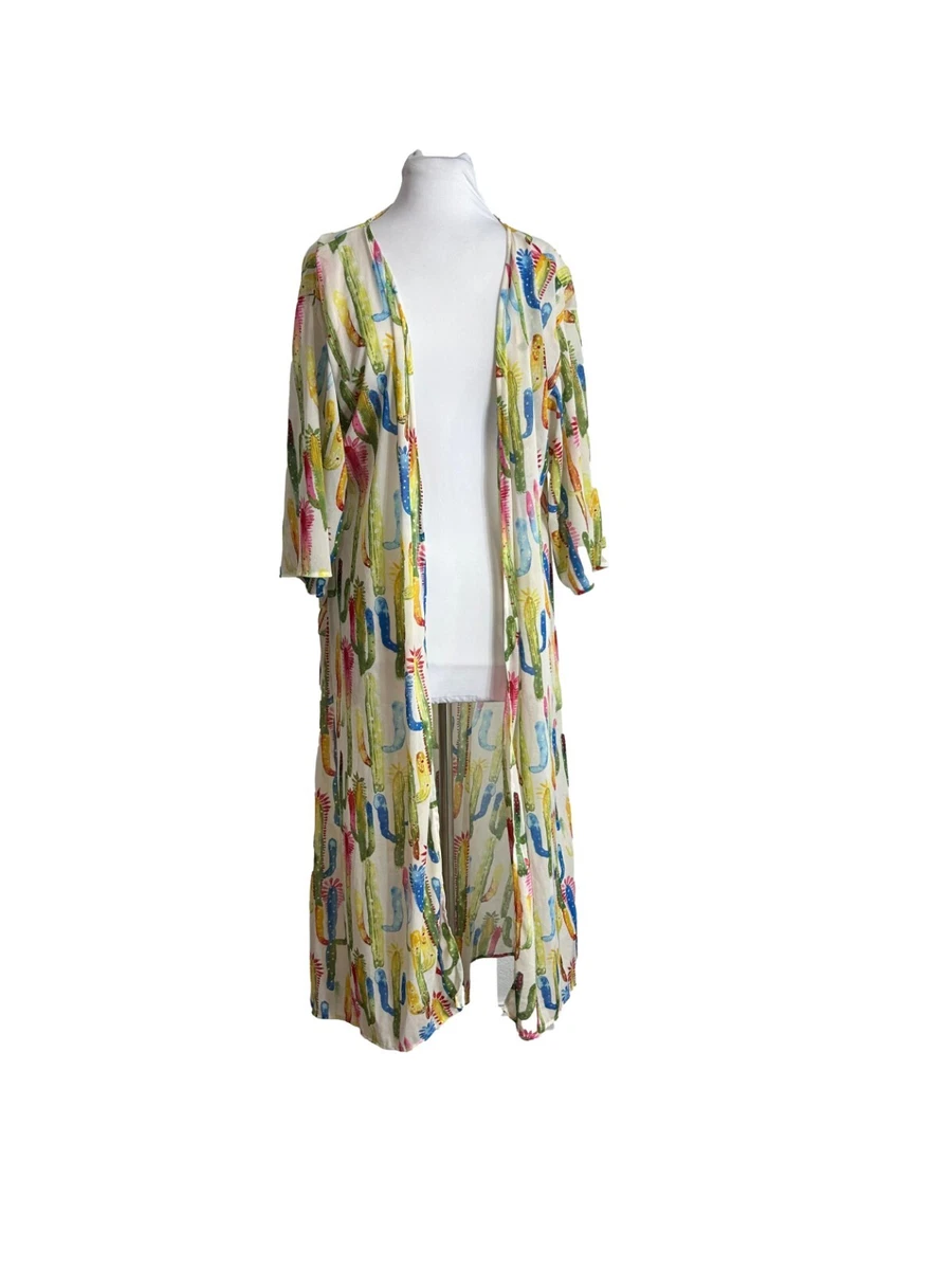 Lucky & Blessed Womens Duster Size Large Open Front Cactus Southwestern Kimono