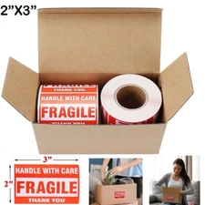 2 Rolls 2" x 3" Fragile Handle With Care Thank You Stickers Labels 500 Per Roll