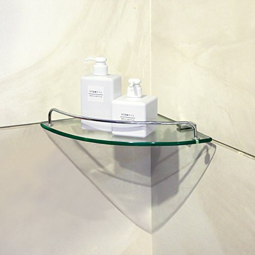 Vdomus Glass Corner Shelf for Bathroom, Tempered Glass Shelf with Rail