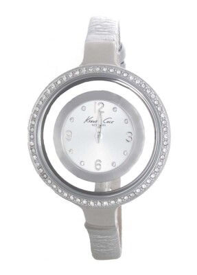 Kenneth Cole Ladies Silver Skeleton Dial Leather Band Watch  display picture 1