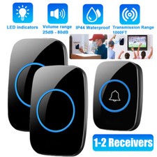 Wireless Doorbell 1-2 Receiver Kit Adjustable Volume 38 Chime 1000FT Waterproof