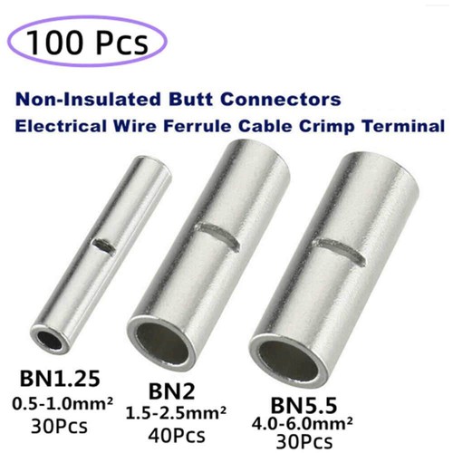 100/200Pcs Copper Bare Wire Splice Terminals Ferrule Butt Crimp Connectors US - Picture 8 of 12