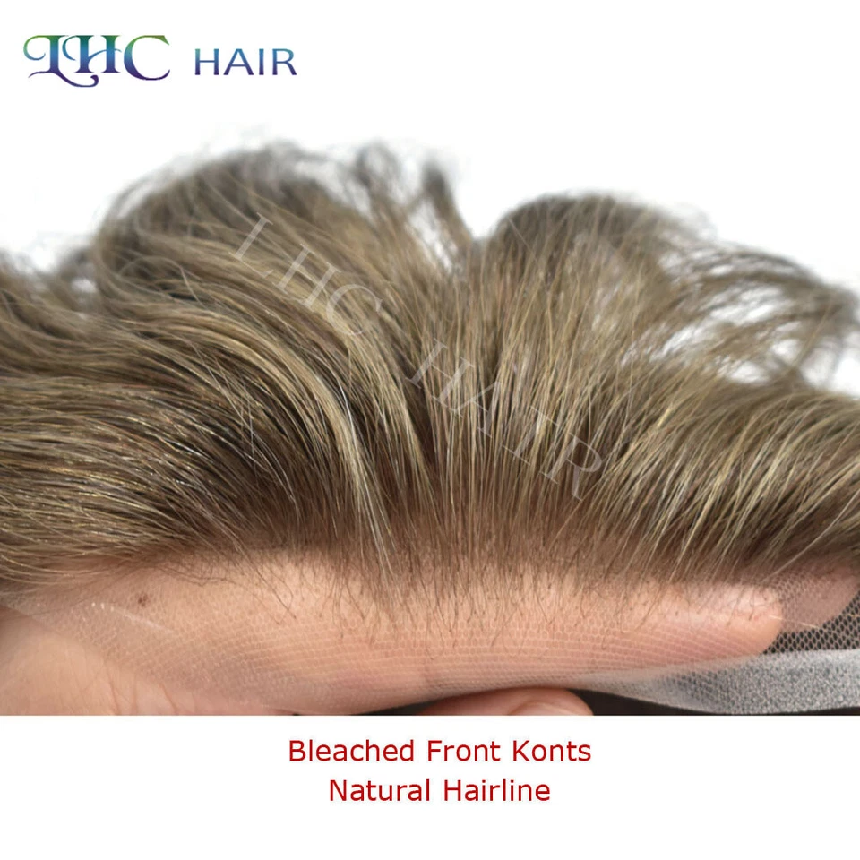 Peluca para hombre Toupee completa de encaje suizo nudos blanqueados frontales sistema de cabello Remy Foto 2 de 4