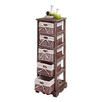 Regal Kommode Mit 5 Korbschubladen 90X25X28Cm, Shabby-Look, Vintage Braun