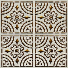 LOT/18 (72 S/F) - PVC Faux Tin Glue Up Ceiling Tiles 24x24 D205 Ant. White Gold