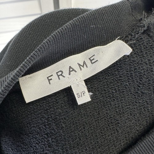 Frame Denim Black Scallop Hem Crew Neck Sweatshirt Long Sleeve Rib Cuffs Size S - Picture 7 of 9