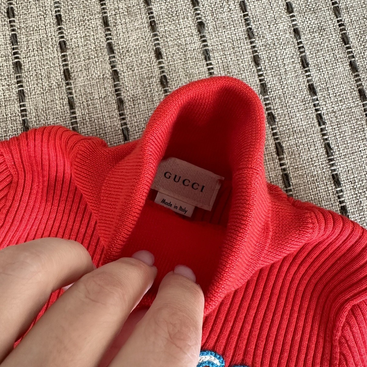 トップス GUCCI Red turtleneck sweater L Gucci Kids 6 Girls Red Turtleneck Shirt Ribbed Roll neck Long
