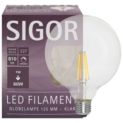 LED-Filament Lampe Globe G125 E27 7W klar dimmbar 810 Lumen dimmbar Sigor NEU