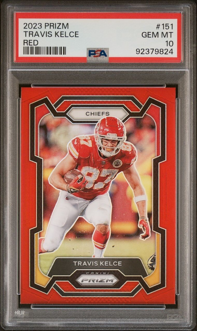 2023 Panini Prizm Travis Kelce #151 Retail Red SSP Case Hit Chiefs PSA 10 Gem