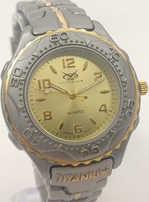 Voit Titanium Mens Watch Gold Dial Two Tone Sport Quartz New Battery  