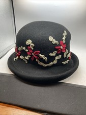 Liz Claiborne - 100 Wool - Floral Ribbon Accent 90's Style Hat - 7.75  