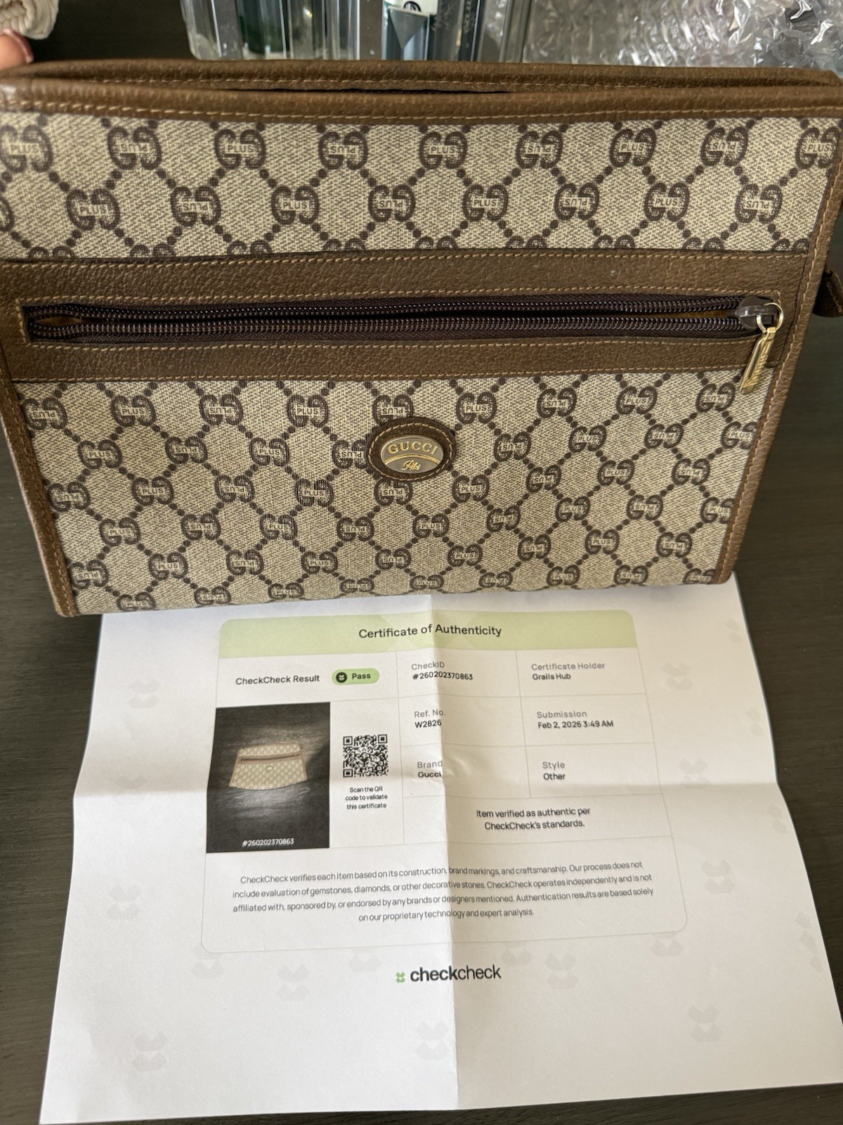  Gucci Vintage GG Plus Monogram Zip Clutch Pouch | Authenticated | Brown Canvas thumbnail 12